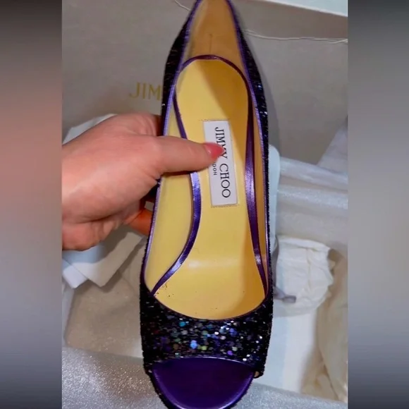 Jimmy Choo Luna 100 coarse glitter Petrol pumps - Picture 3 of 5